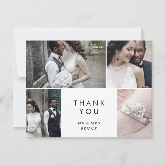 Chic Typography 4 Photo Template Thank You Card (Front)