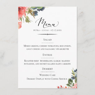Chic Typography Bohemian Floral Wedding Menu