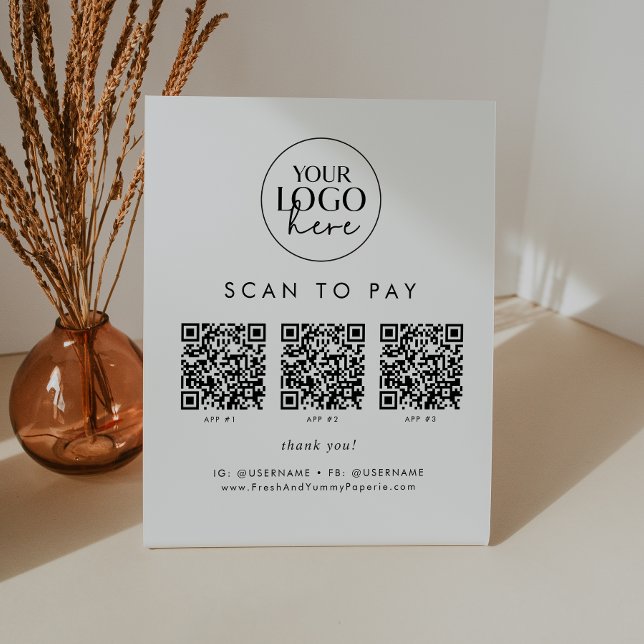 Chic Typography Business Logo QR Code Scan To Pay Pedestal Sign (Creator Uploaded)