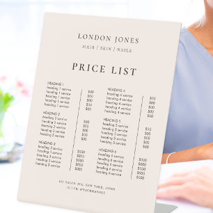 Chic Typography Business Service Blush Price List Pedestal Sign