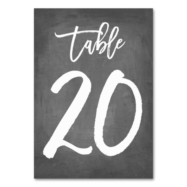 Chic Typography Chalkboard Table Number | Table 20 (Front)