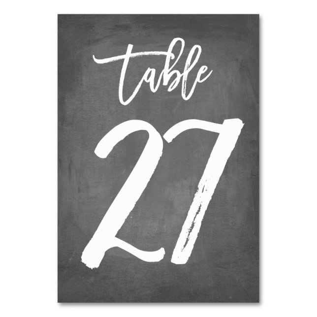 Chic Typography Chalkboard Table Number | Table 27 (Front)