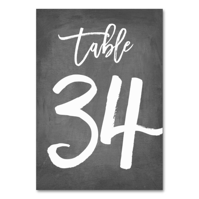 Chic Typography Chalkboard Table Number | Table 34 (Back)