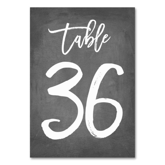 Chic Typography Chalkboard Table Number | Table 36 (Front)