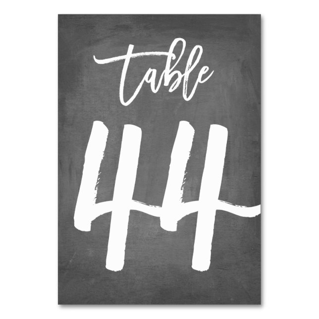 Chic Typography Chalkboard Table Number | Table 44 (Front)
