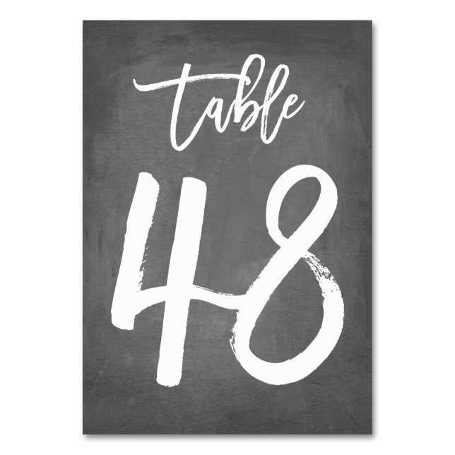 Chic Typography Chalkboard Table Number | Table 48 (Front)