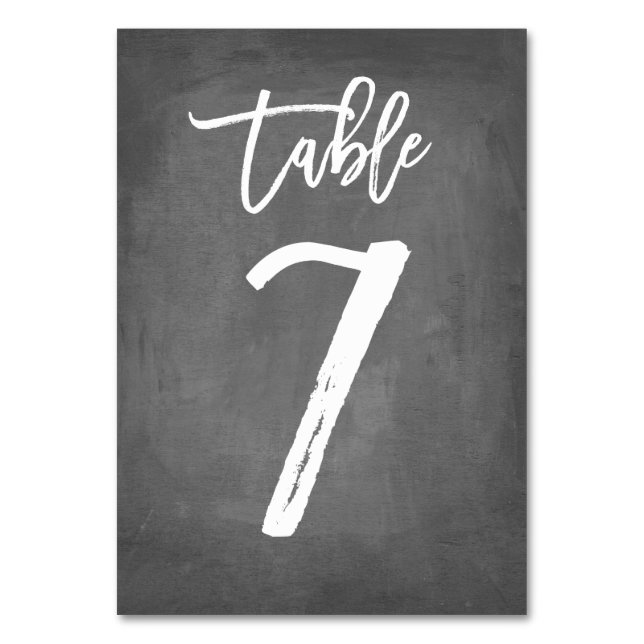 Chic Typography Chalkboard Table Number | Table 7 (Front)