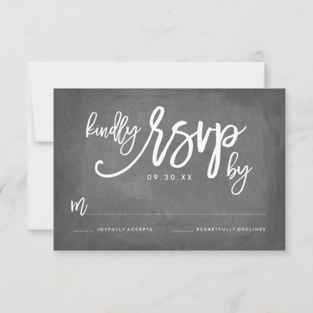 Chic Typography Chalkboard Wedding RSVP Card (Front)