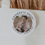 Chic Typography Congrats Grad Photo Graduation 2 Inch Round Button<br><div class="desc">This chic typography congrats grad photo graduation button is perfect for a modern graduation. The simple design features classic minimalist black and white typography with a rustic boho feel. Customizable in any colour.

Personalize your pin button with a photo,  the name of the graduate and class year.</div>