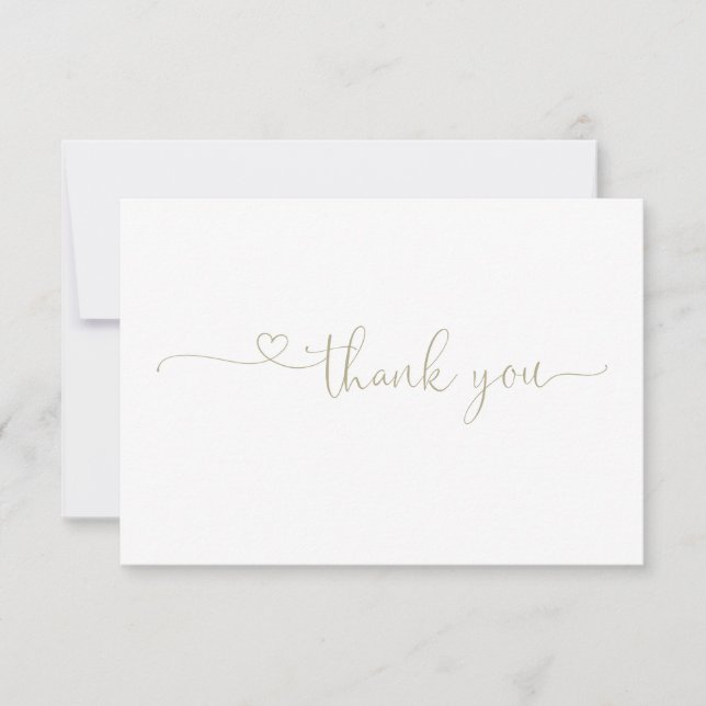 Chic Typography Elegant Sage Green Heart Thank You Card (Front)