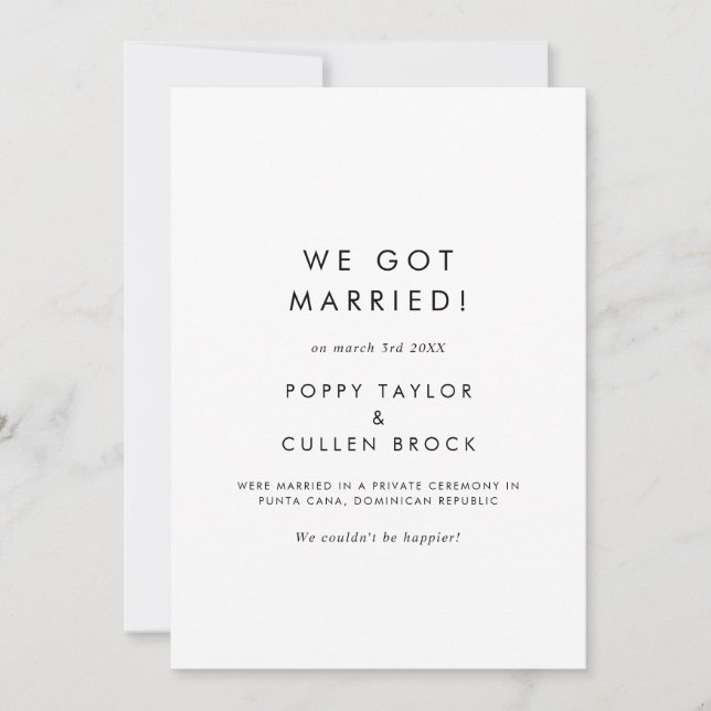 Chic Typography Elopement Announcement (Front)
