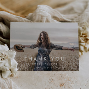 Chic Typography Grad Photo Graduation Thank You Card