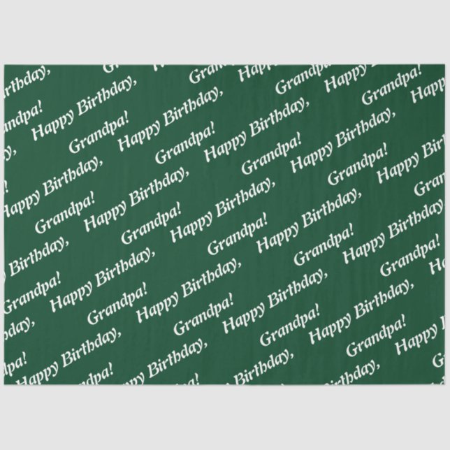 Chic Typography Green Happy Birthday, Grandpa! Tissue Paper (Front)