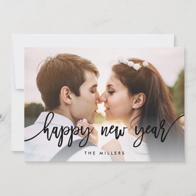 Chic Typography Happy New Year Photo Holiday Card (Front)