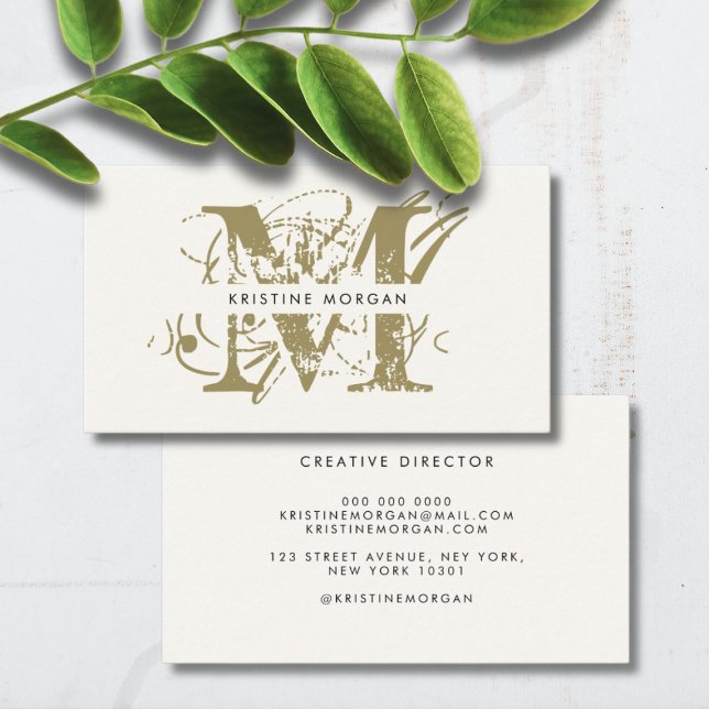 Chic typography ivory monogram name business card (Creator Uploaded)