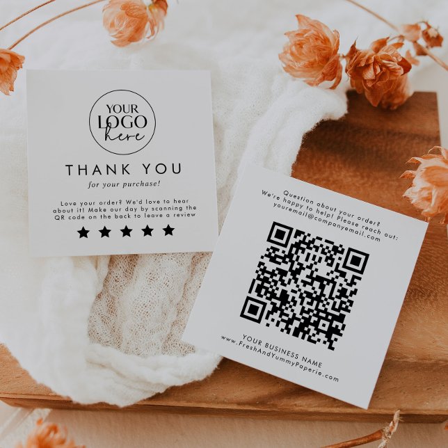 Chic Typography Logo QR Code Leave A Review Square Business Card (Creator Uploaded)