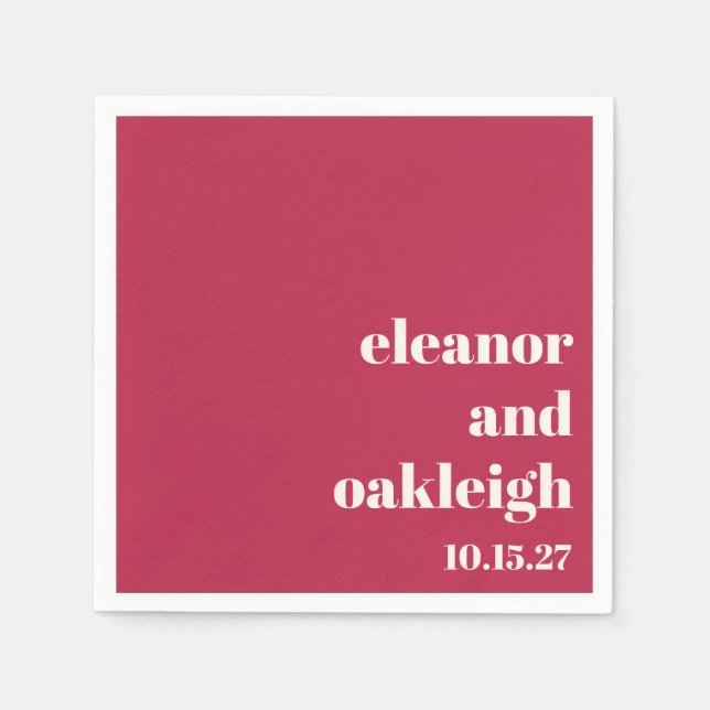 Chic Typography Magenta Red Ivory Custom Wedding Napkin (Front)