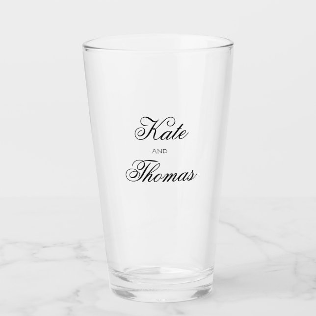 Chic Typography Personalized Bride and Groom Names Glass (Front)