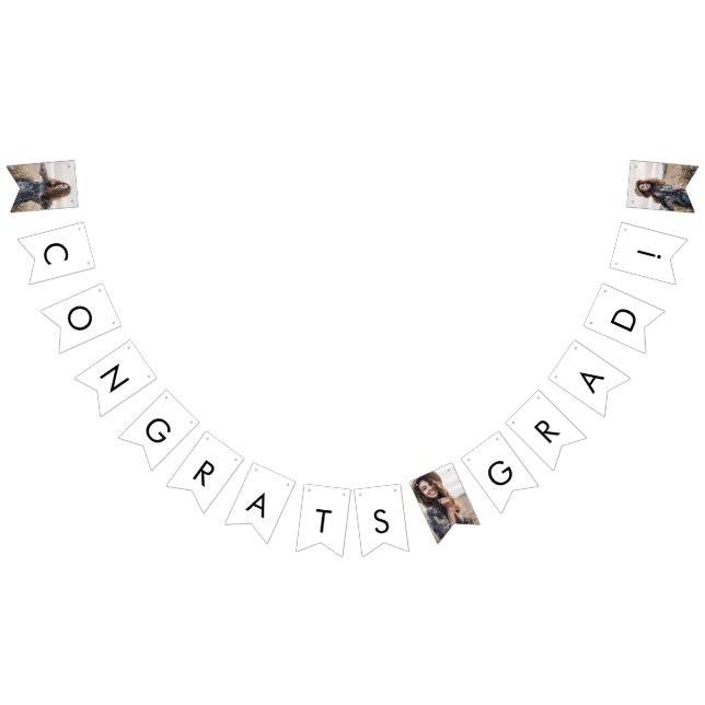 Chic Typography Photo Congrats Grad Graduation Bunting Flags (All)