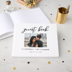 Chic Typography Photo Modern Minimalist Wedding Guest Book