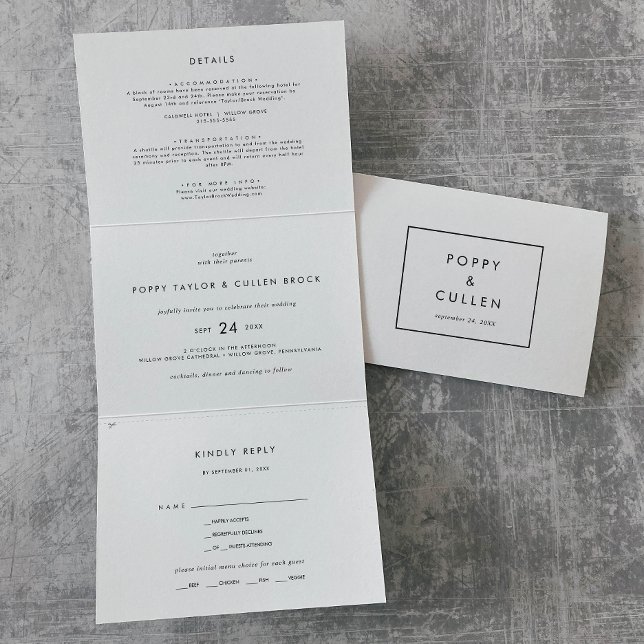Chic Typography Photo Wedding All In One Tri-Fold Invitation (Creator Uploaded)