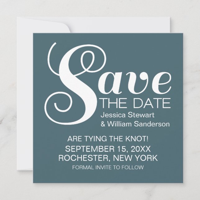 Chic Typography Save the Date Invite, Blue (Front)