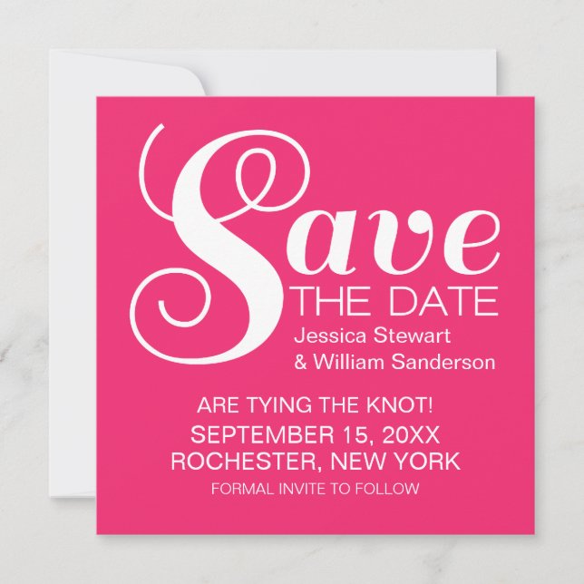 Chic Typography Save the Date Invite, Pink (Front)
