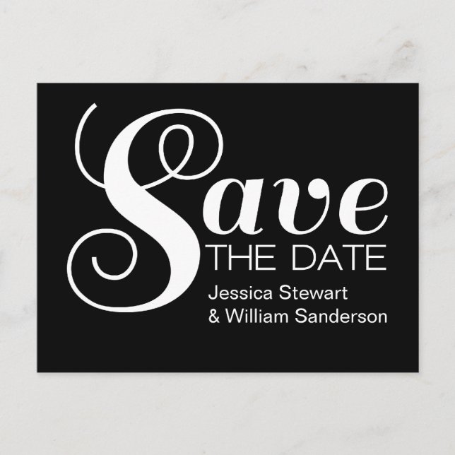 Chic Typography Save the Date Postcard, Black Announcement Postcard (Front)