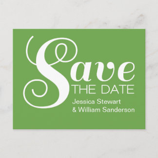 Chic Typography Save the Date Postcard, Green Announcement Postcard