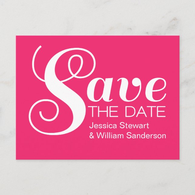 Chic Typography Save the Date Postcard, Pink Announcement Postcard (Front)
