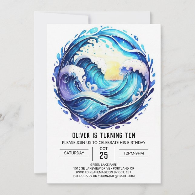 Chic Underwater Waves Kids Birthday Invitation (Front)