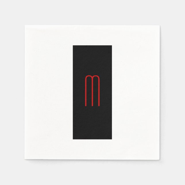 Chic Unique Monogram Black White Plain Simple Napkin (Front)