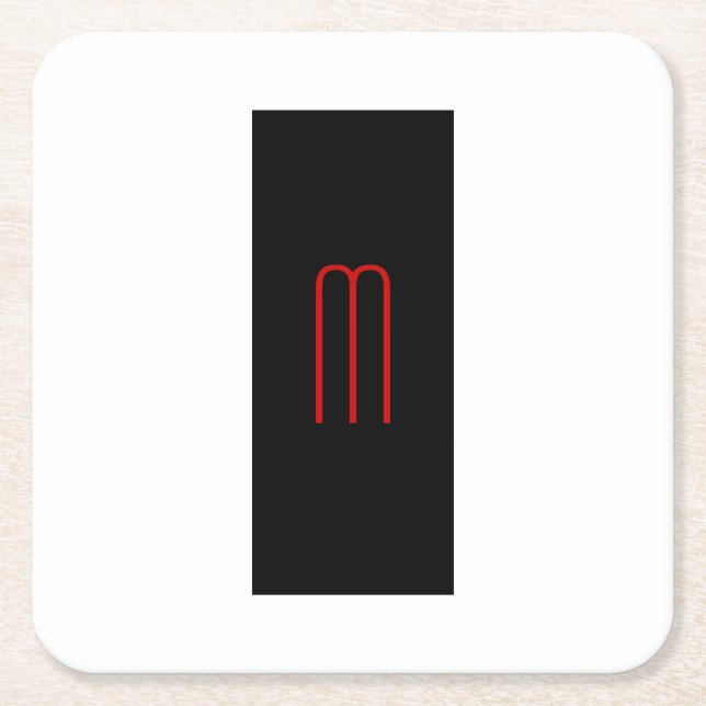 Chic Unique Monogram Black White Plain Simple Square Paper Coaster (Front)