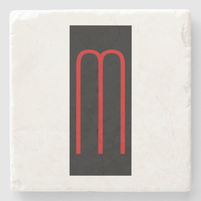 Chic Unique Monogram Black White Plain Simple Stone Coaster (Front)