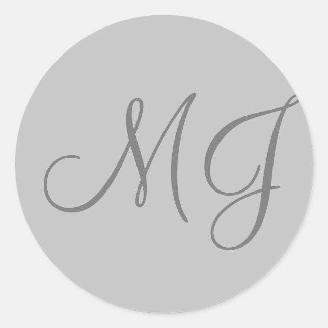 Chic Unique Monogram Grey Classic Round Sticker (Front)