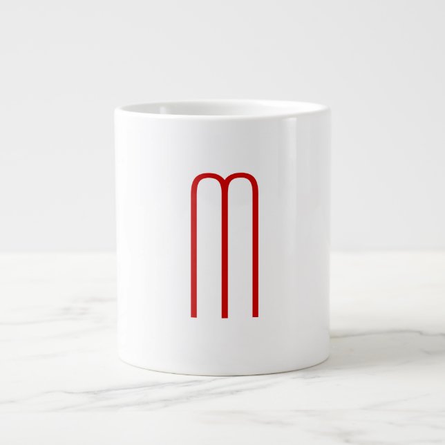 Chic Unique Monogram Red White Plain Simple Large Coffee Mug (Front)