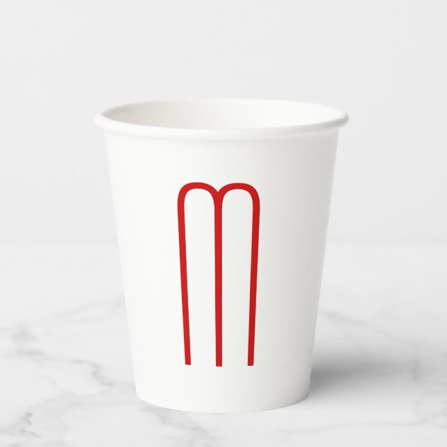 Chic Unique Monogram Red White Plain Simple Paper Cups (Front)