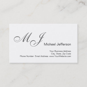 Chic Unique Monogram White Grey Business Card