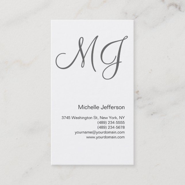 Chic Unique Monogramme Blanc Gris Carte de visite (Devant)