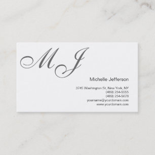 Chic Unique Monogramme Blanc Gris Carte de visite