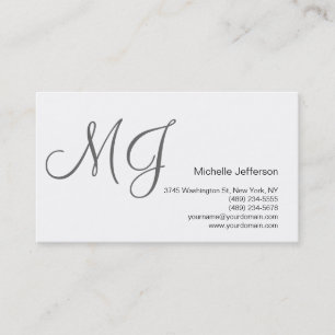 Chic Unique Monogramme Blanc Gris Carte de visite