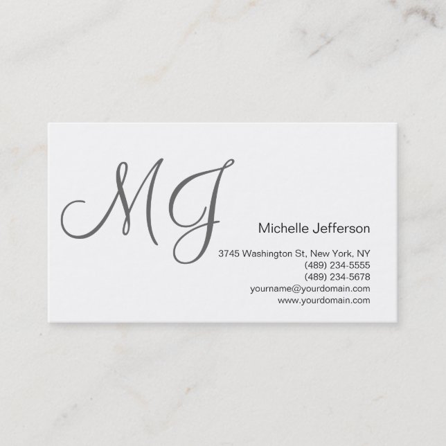 Chic Unique Monogramme Blanc Gris Carte de visite (Devant)