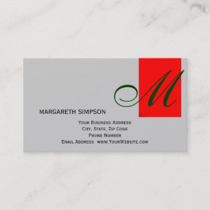 Chic unique Monogramme gris Carte de visite rouge