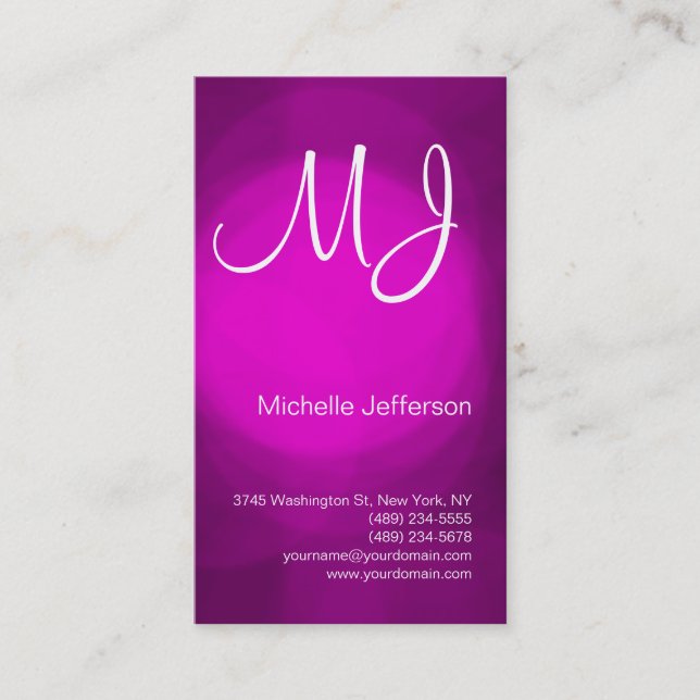 Chic unique Monogramme rose violet Carte de visite (Devant)