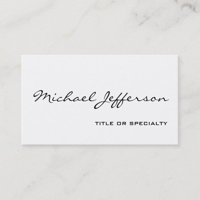 Chic Unique Script White Business Card (Front)