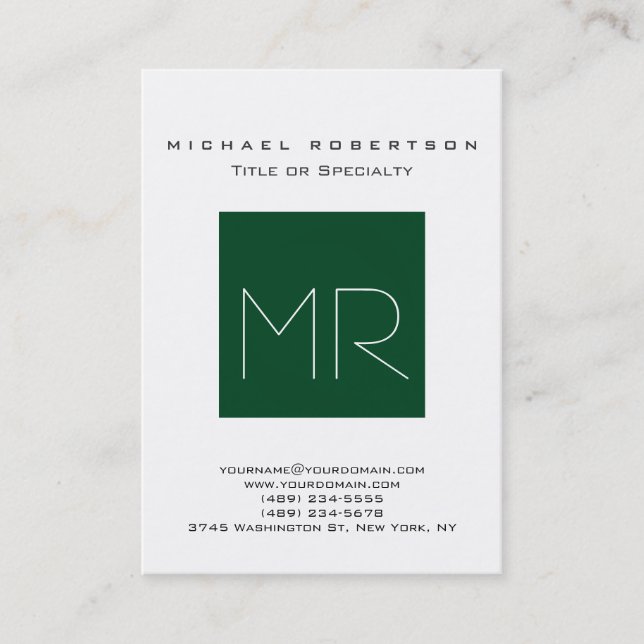 Chic Up Forest Green Monogram Carte de visite blan (Devant)