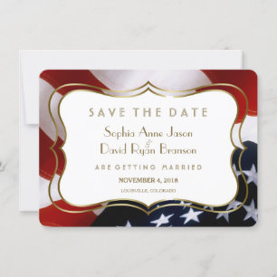 Chic USA flag Gold Wedding Save The Date