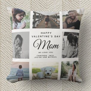 Chic Valentines Day Mom Family Photo Collage Throw Pillow