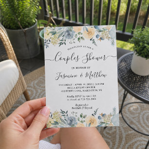 Chic Vanilla Blue Floral Wedding Couples Shower Invitation