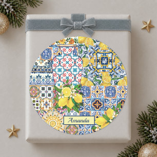Chic Vase Mediterranean orange tiles Classic Round Sticker
